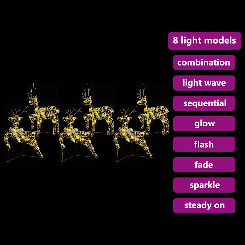 LED Rentiere mit 180 LEDs 6 pcs Gold PET