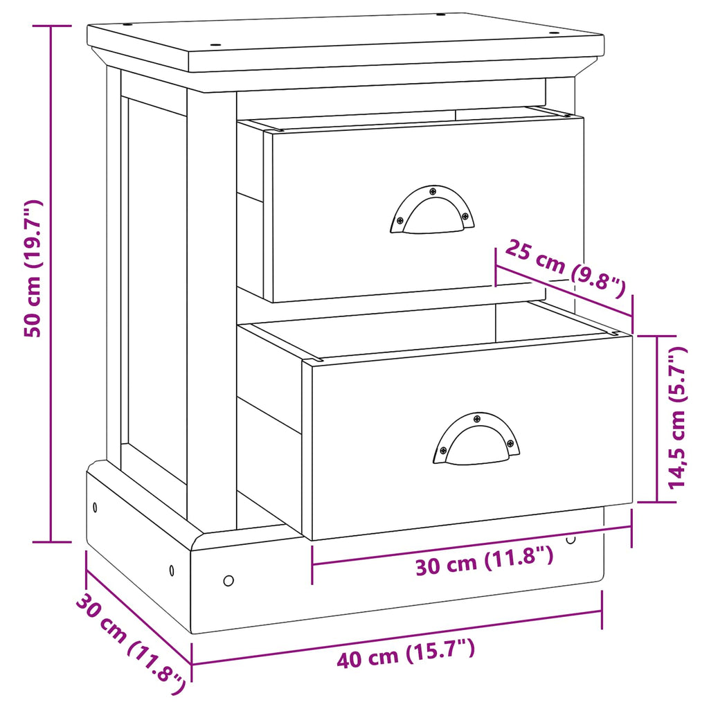 Nachttisch mit Schubladen Natur 40 x 30 x 50 cm Massivholz Teak