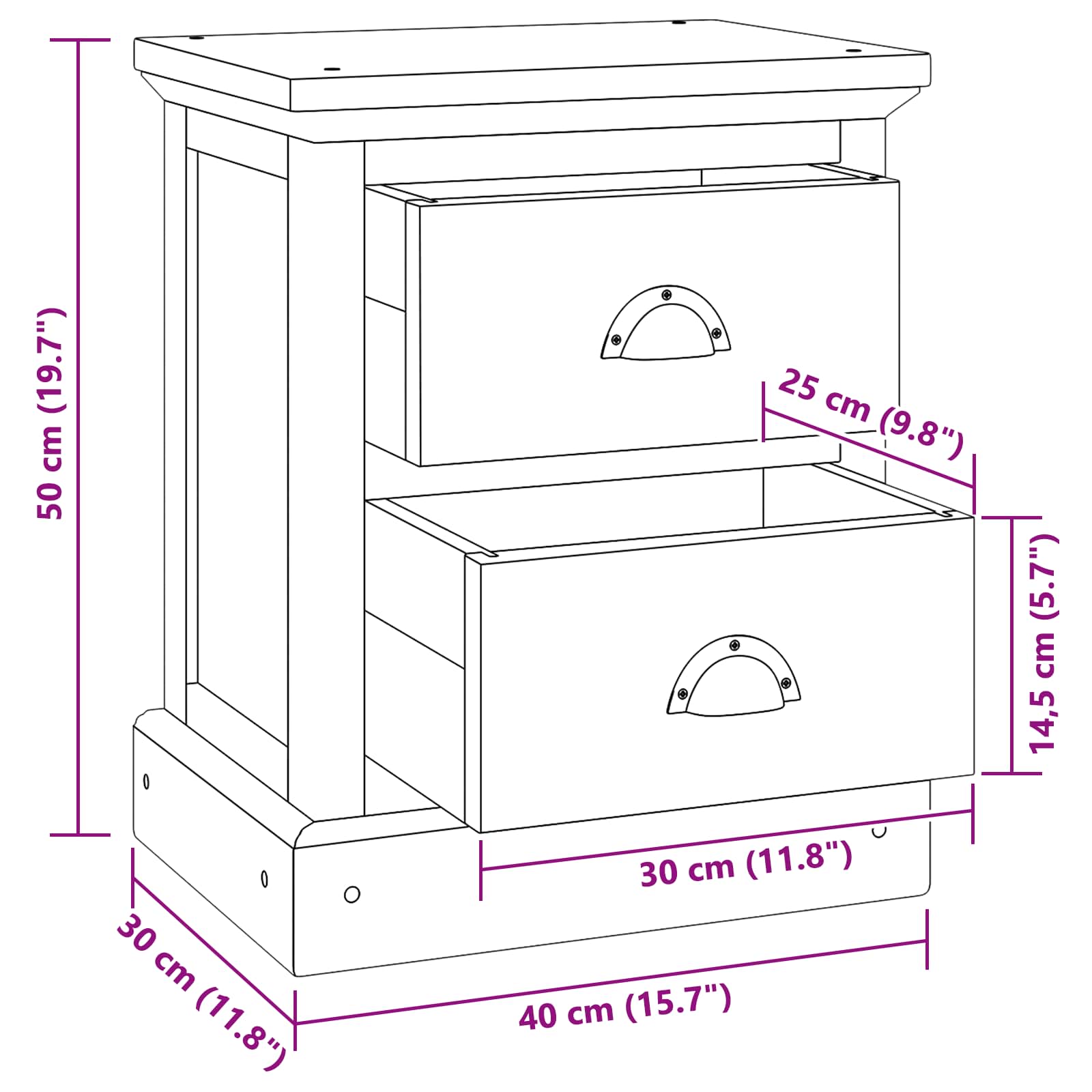 Nachttisch mit Schubladen Natur 40 x 30 x 50 cm Massivholz Teak