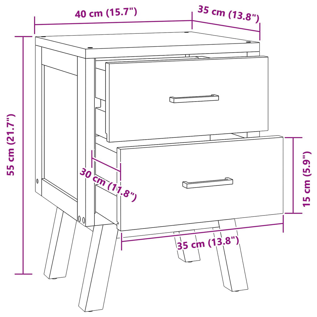 Nachttisch mit Schubladen Natur 40 x 35 x 55 cm Massivholz Teak