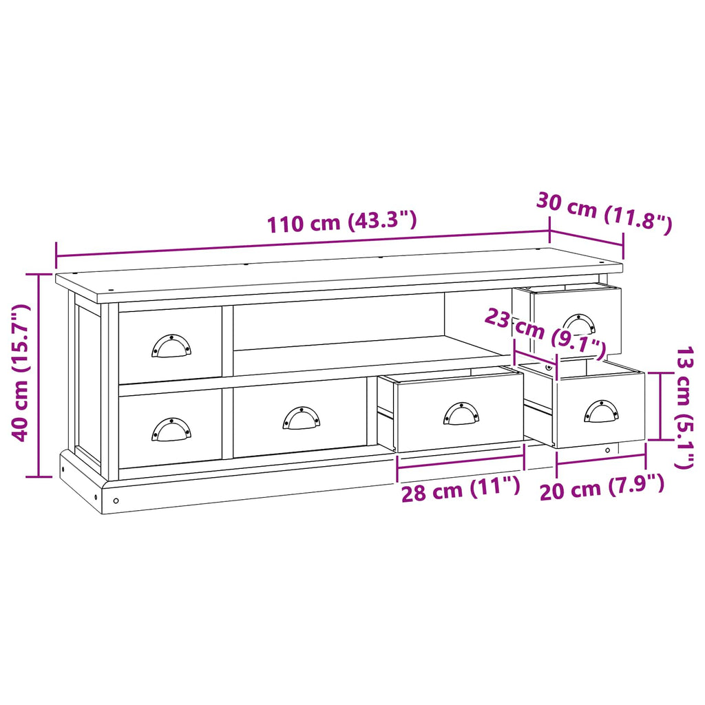 TV-Ständer Natur 110 x 30 x 40 cm Massivholz Teak