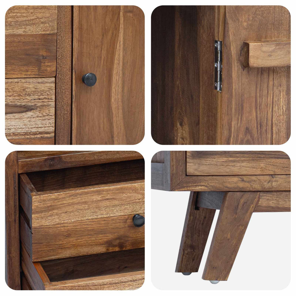 Sideboard mit Schubladen Natur 100 x 30 x 68 cm Massivholz Teak