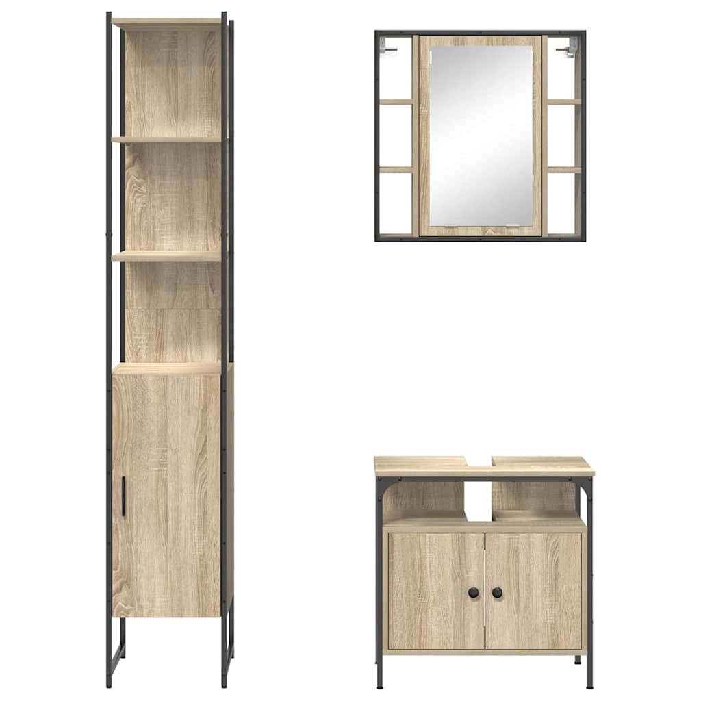 Badezimmermöbel-Set mit Regal 3 pcs Sonoma-Eiche Holzwerkstoff