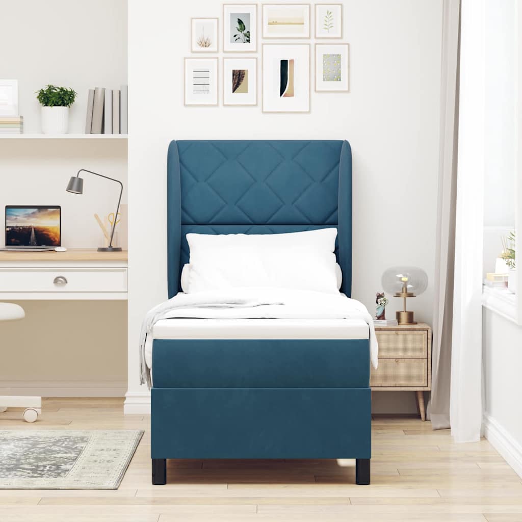 Boxspringbett mit Kopfteil Dunkelblau 200 x 80 cm Samt