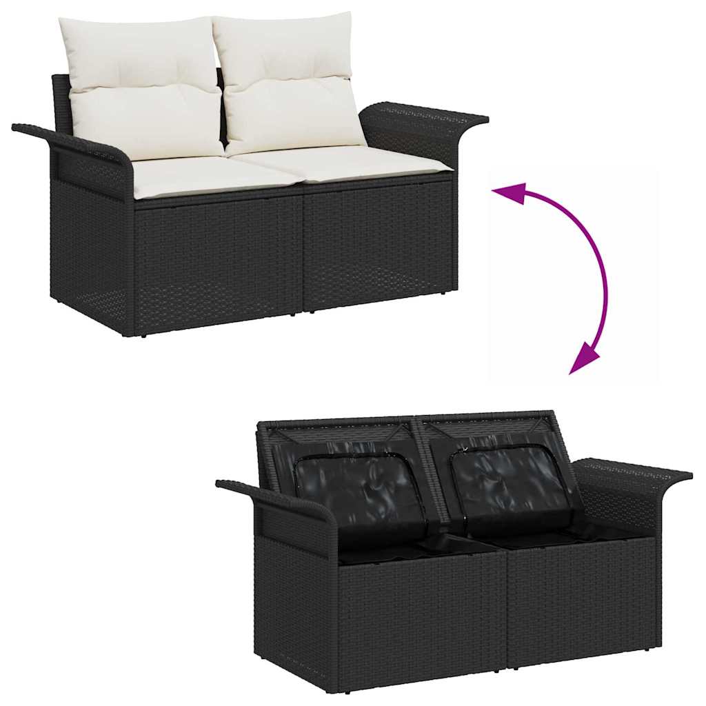 Gartensofa-set mit Kissen 5 pcs Schwarz und Creme Poly-Rattan