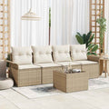 Gartensofa-set mit Kissen 5 pcs Beige und Creme Poly-Rattan