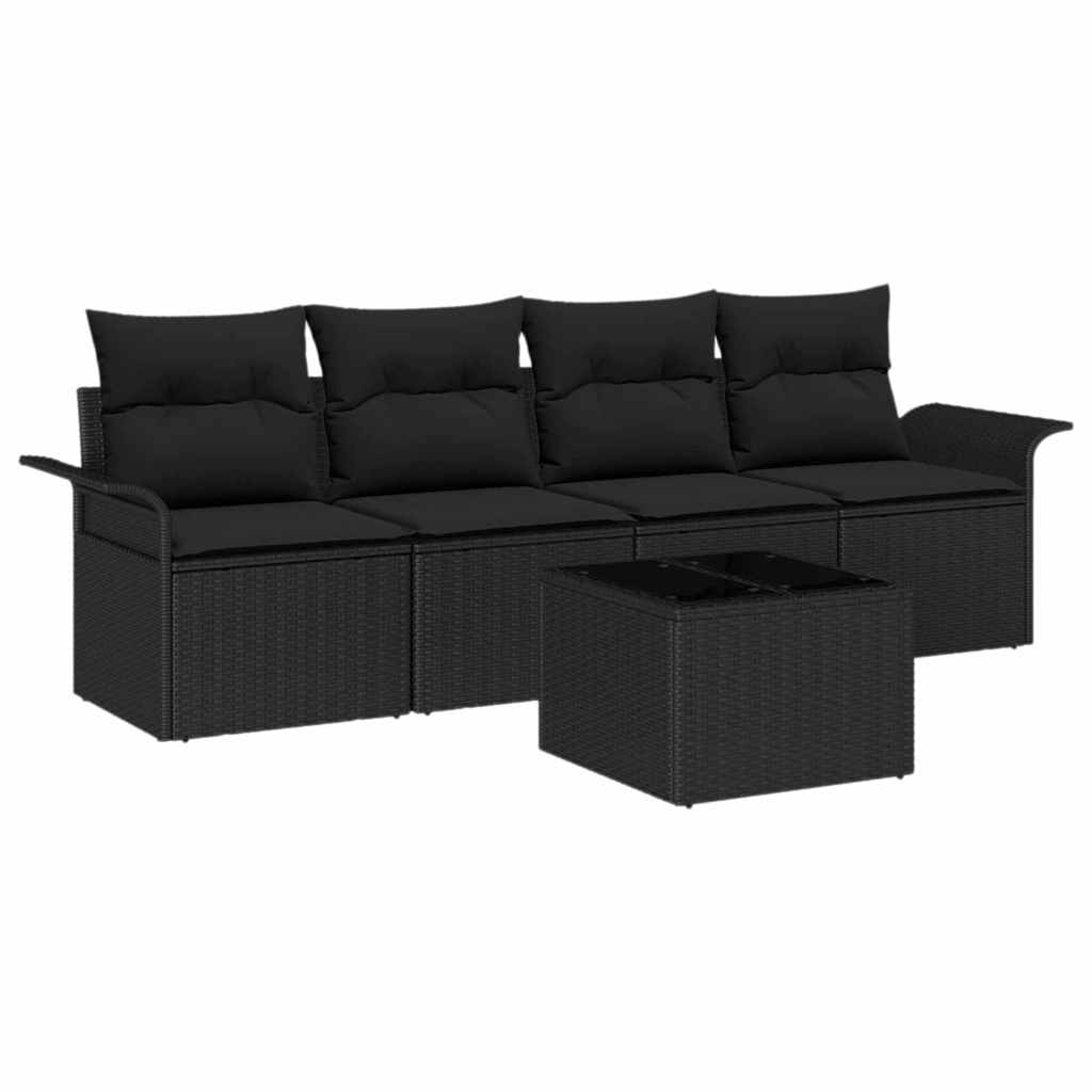 Gartensofa-set mit Kissen 5 pcs Schwarz Poly-Rattan