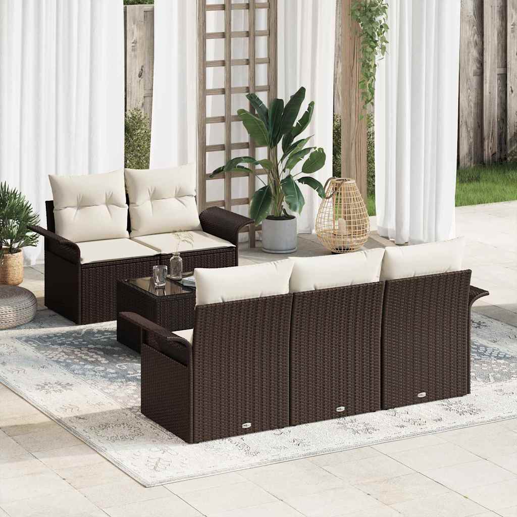 Garten-Sofa-Set 6 pcs Braun und Creme 55 x 55 x 37 cm