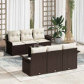 Gartensofa-set mit Kissen 7 pcs Braun und Creme Poly-Rattan