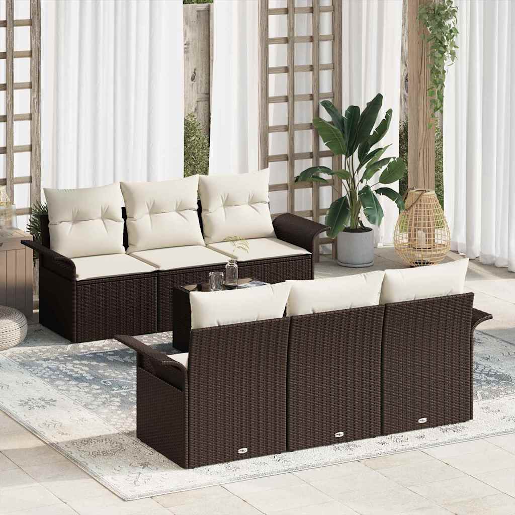 Gartensofa-set mit Kissen 7 pcs Braun und Creme Poly-Rattan