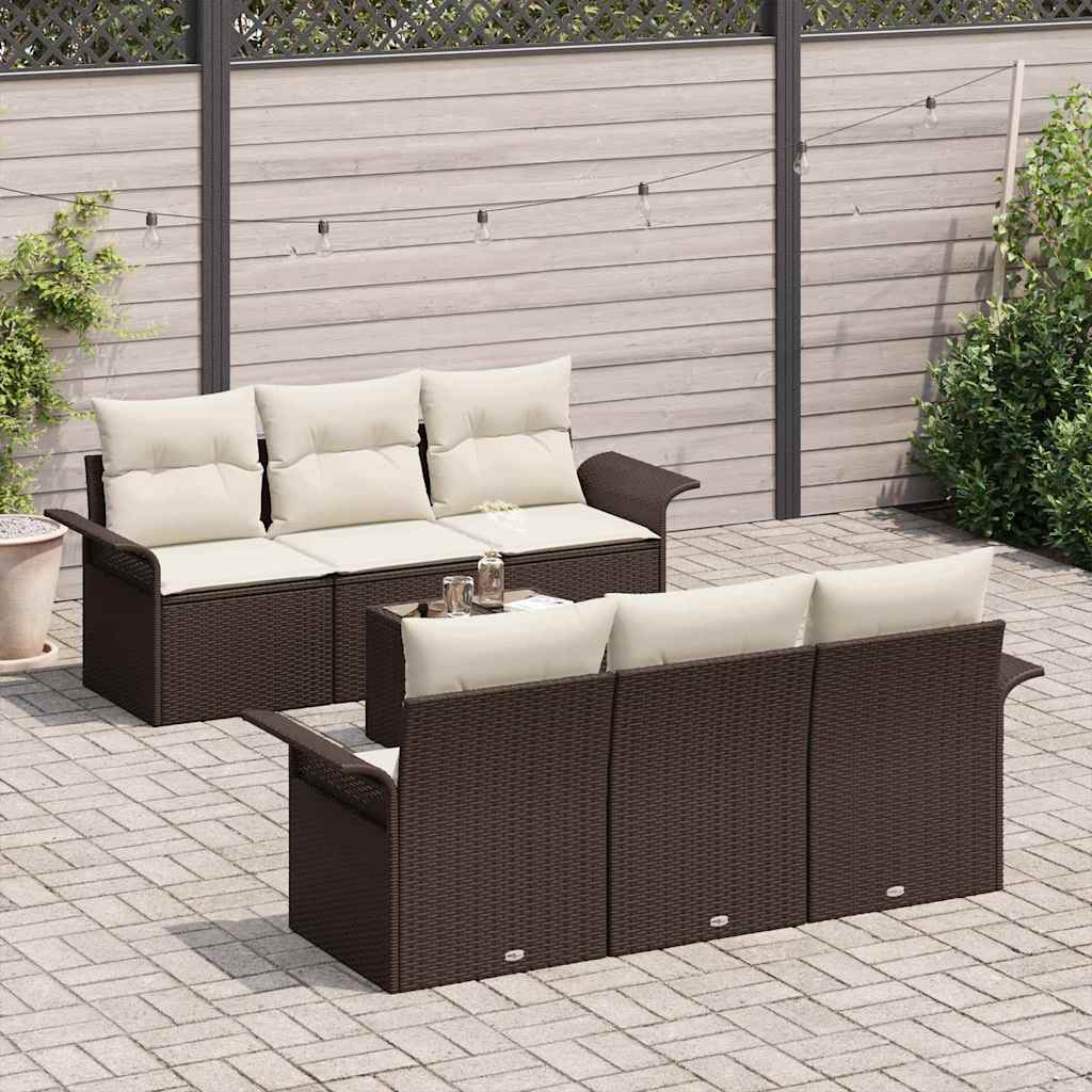 Gartensofa-set mit Kissen 7 pcs Braun und Creme Poly-Rattan