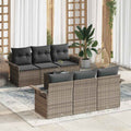 Gartensofa-set mit Kissen mit Speicher 7 pcs Grau Poly-Rattan
