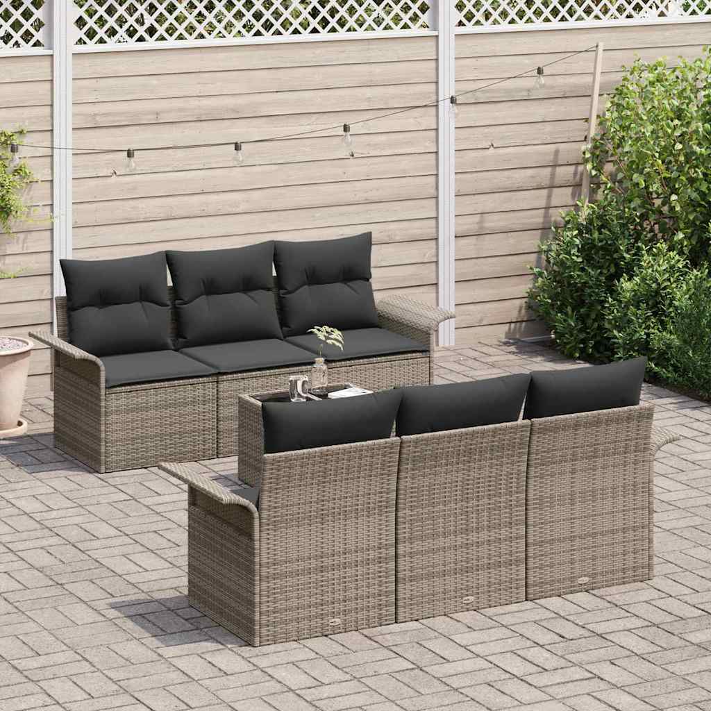 Gartensofa-set mit Kissen mit Speicher 7 pcs Grau Poly-Rattan