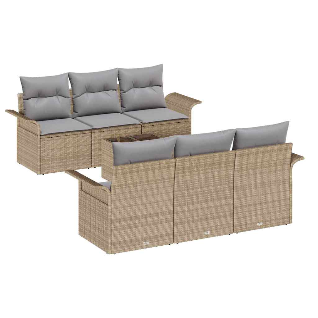 Gartensofa-set mit Kissen 7 pcs Beige und Grau Poly-Rattan