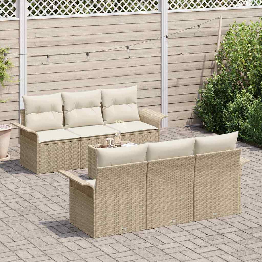 Gartensofa-set mit Kissen 7 pcs Beige und Creme Poly-Rattan