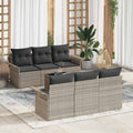 Gartensofa-set 7 pcs Hellgrau und Dunkelgrau Poly-Rattan