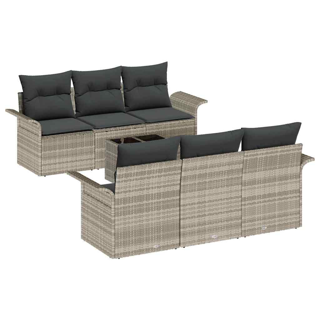 Gartensofa-set 7 pcs Hellgrau und Dunkelgrau Poly-Rattan