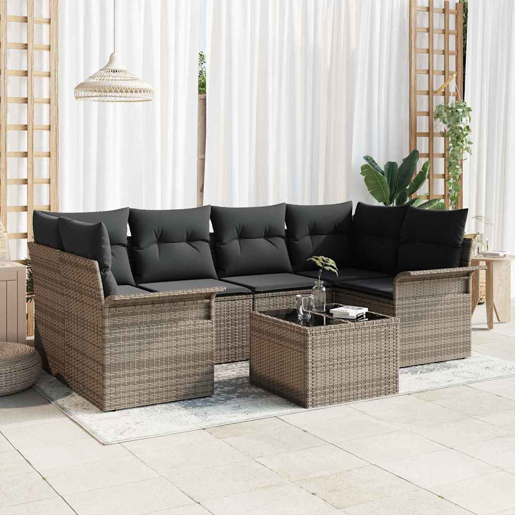Gartensofa-set 7 pcs Grau 55 x 55 x 37 cm Poly-Rattan