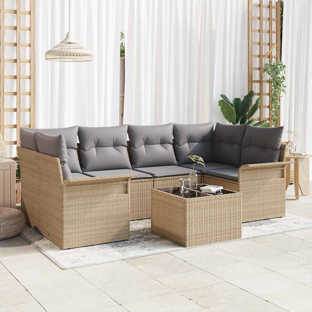 Gartensofa-set 7 pcs Beige und Grau 55 x 55 x 37 cm Poly-Rattan