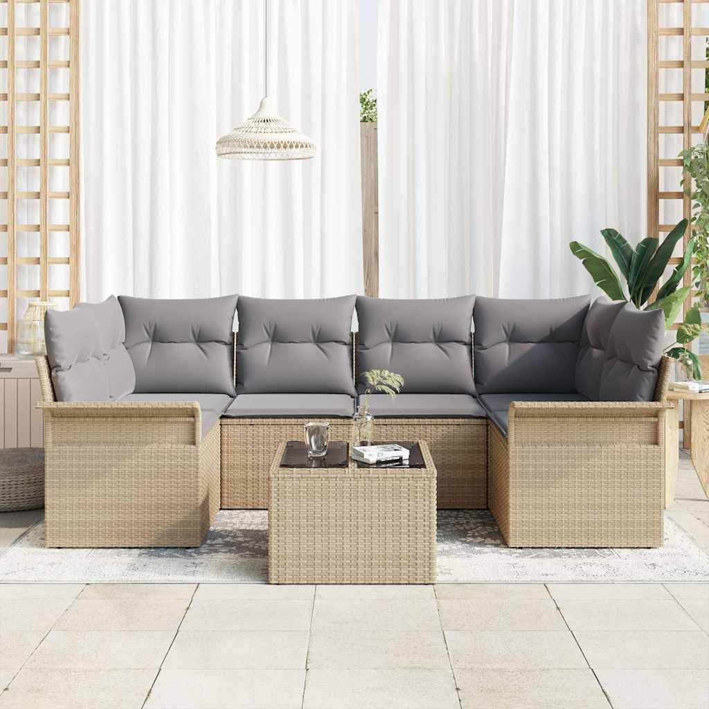 Gartensofa-set 7 pcs Beige und Grau 55 x 55 x 37 cm Poly-Rattan