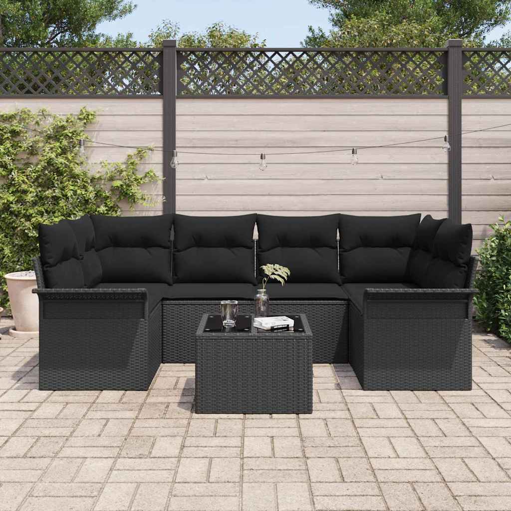 Gartensofa-set 7 pcs Schwarz 55 x 55 x 37 cm Poly-Rattan