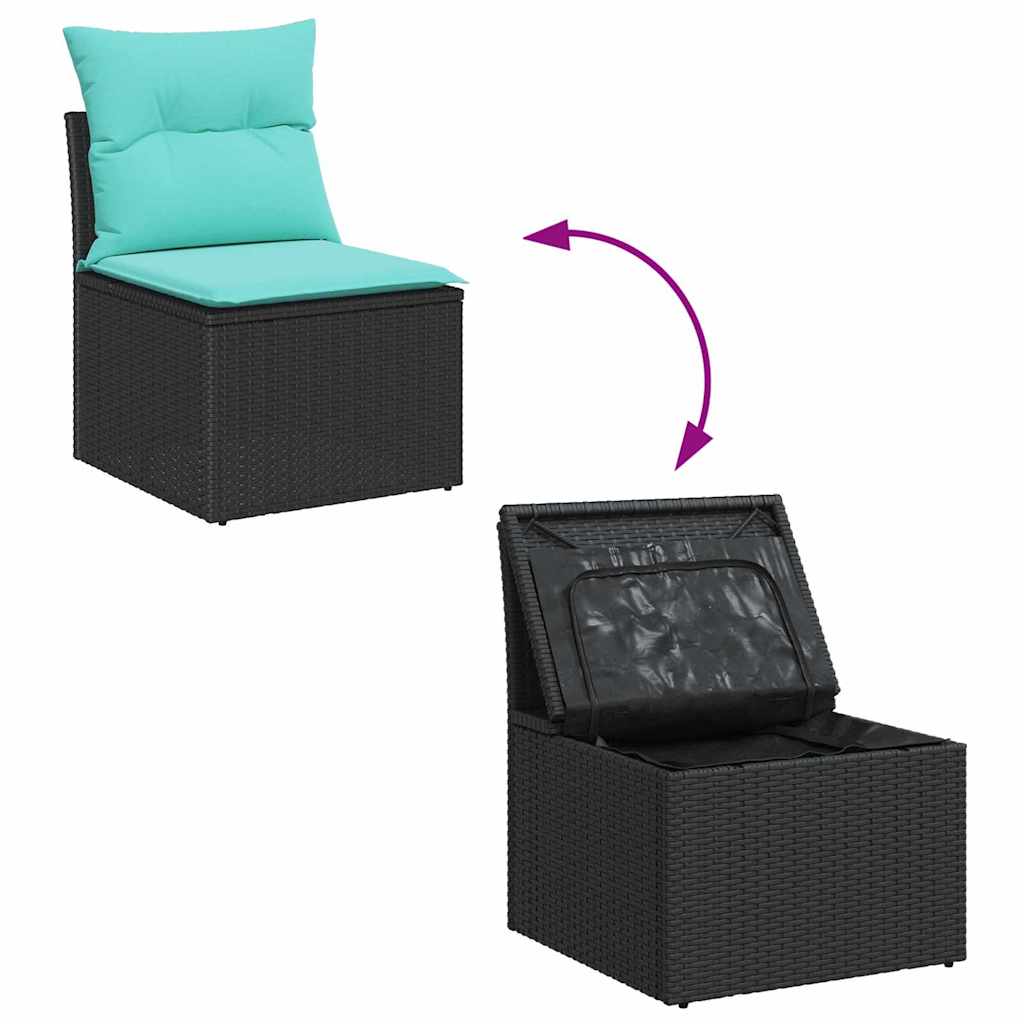 Gartensofa-set mit Kissen 7 pcs Schwarz und Türkis Poly-Rattan