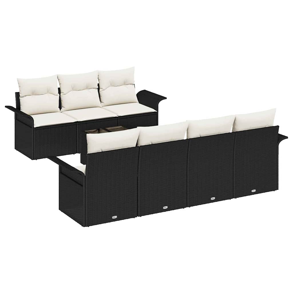 Gartensofa-set mit Kissen 8 pcs Schwarz und Creme Poly-Rattan