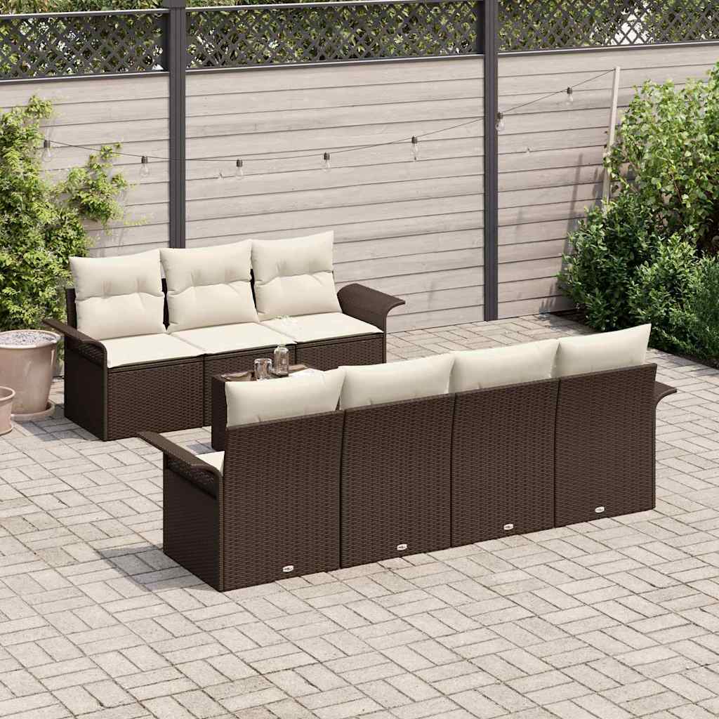 Gartensofa-set mit Kissen 8 pcs Braun und Creme Poly-Rattan