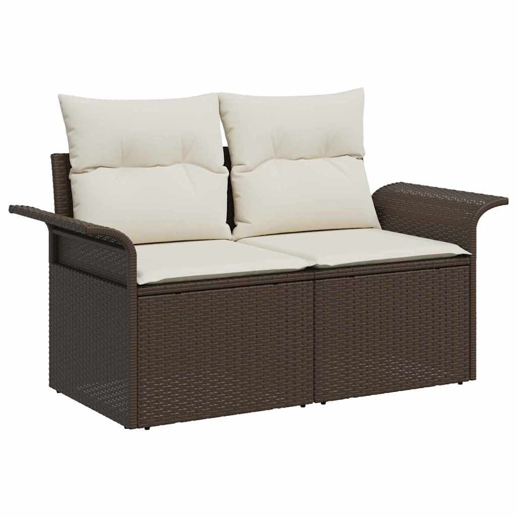 Gartensofa-set mit Kissen 8 pcs Braun und Creme Poly-Rattan