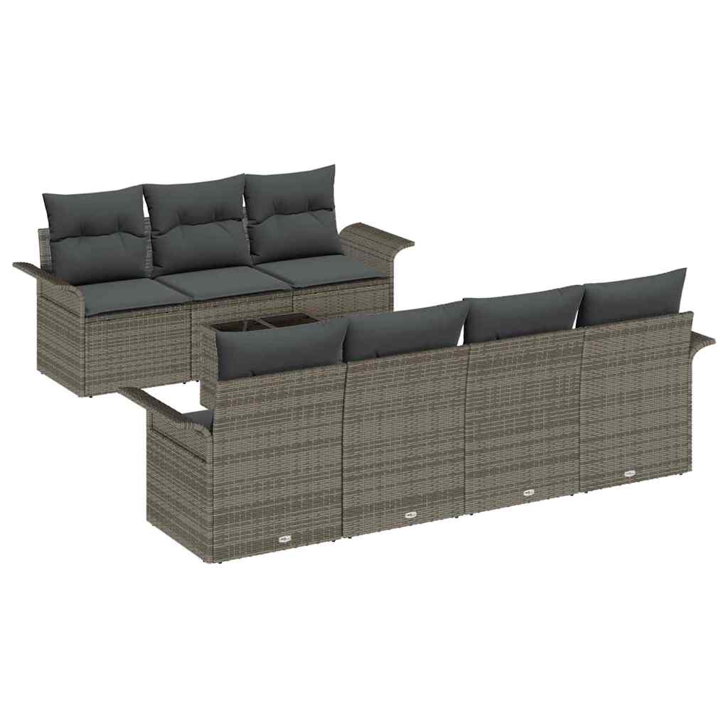 Gartensofa-set mit Kissen mit Speicher 8 pcs Grau Poly-Rattan