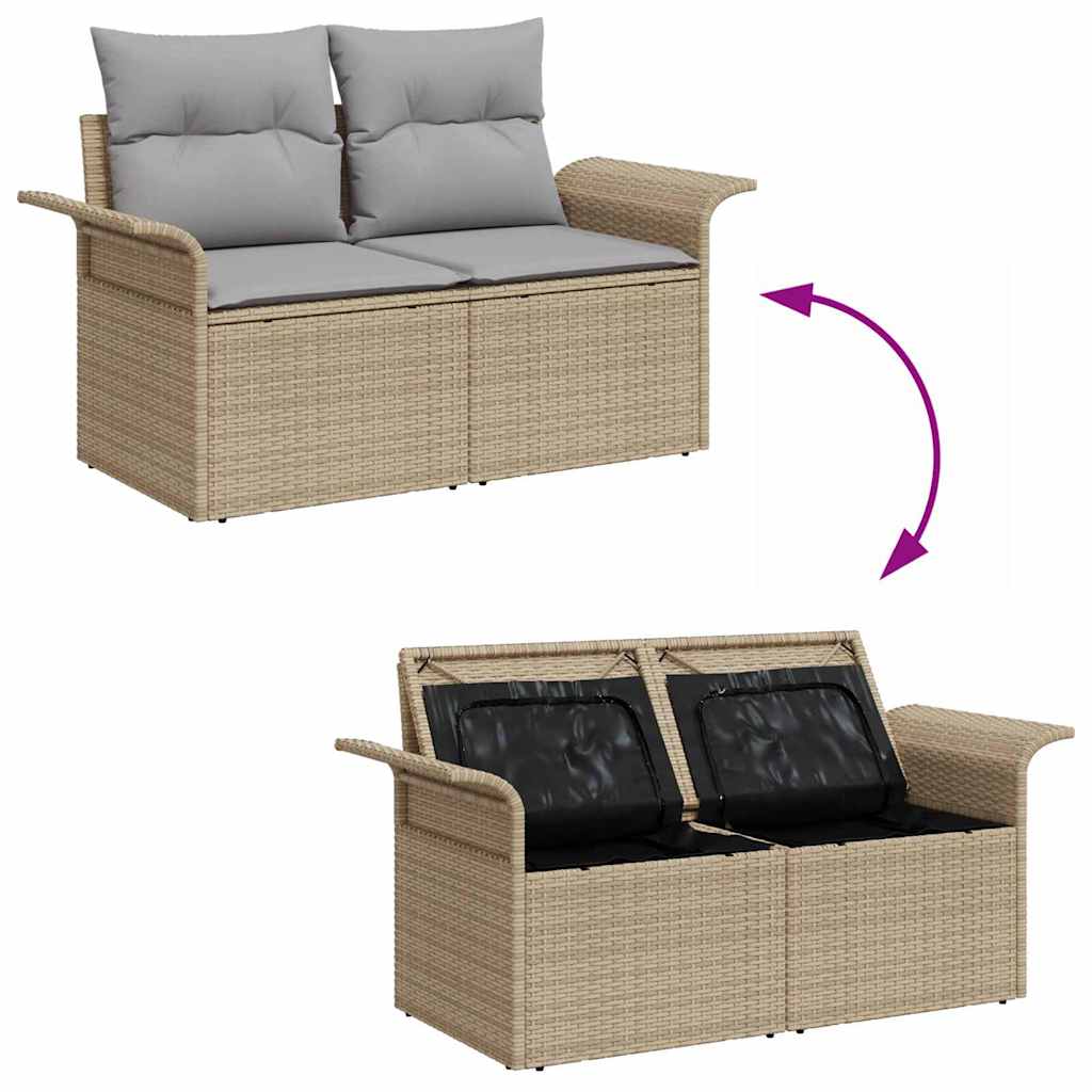 Gartensofa-set mit Kissen 8 pcs Beige und Grau Poly-Rattan
