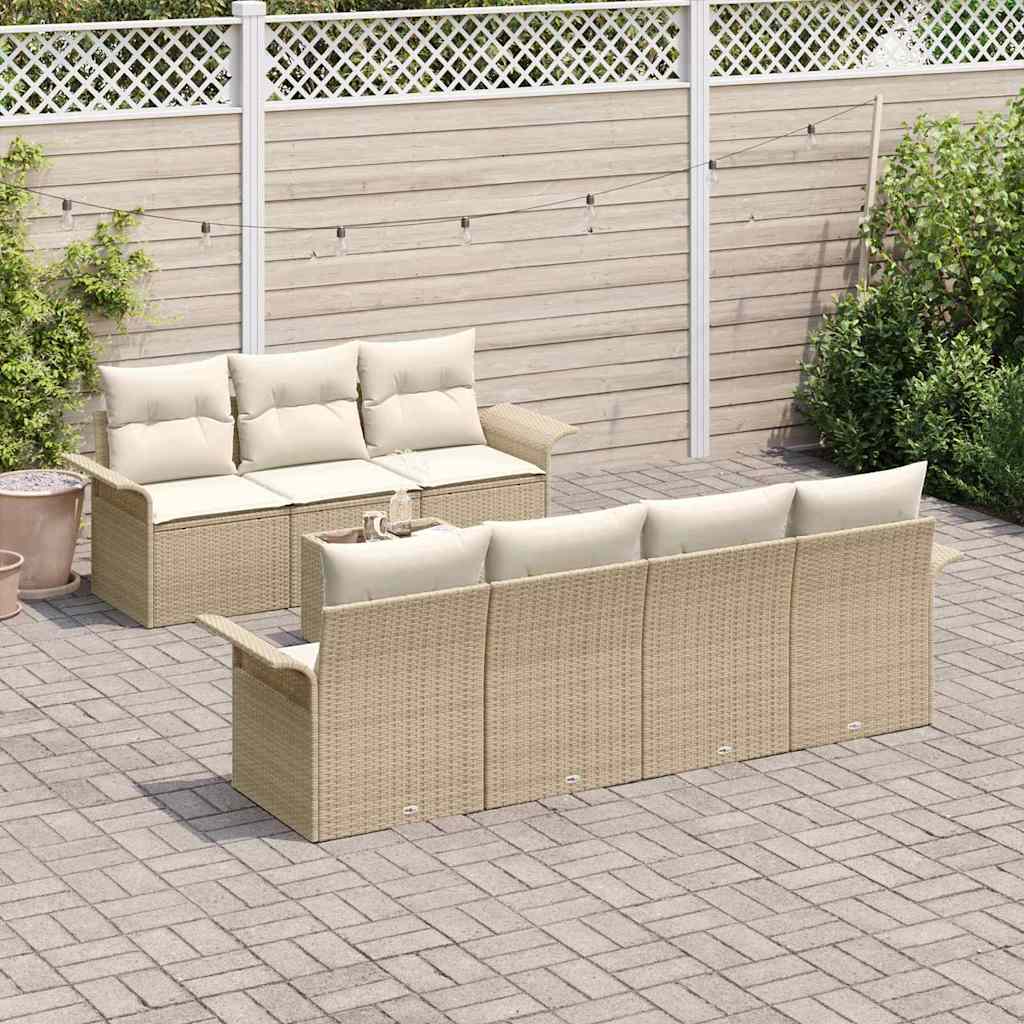Gartensofa-set mit Kissen 8 pcs Beige und Creme Poly-Rattan