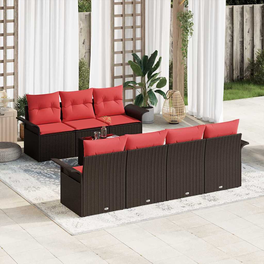 Gartensofa-set mit Kissen 8 pcs Beige und Rot Poly-Rattan