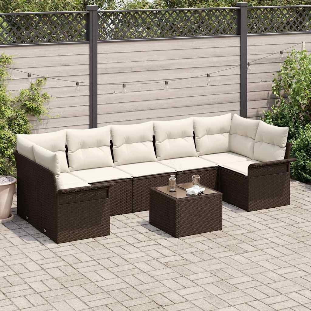 Gartensofa-set mit Kissen 8 pcs Braun und Creme Poly-Rattan