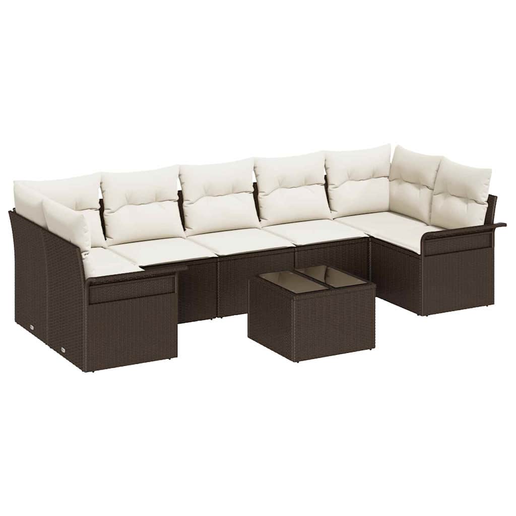 Gartensofa-set mit Kissen 8 pcs Braun und Creme Poly-Rattan