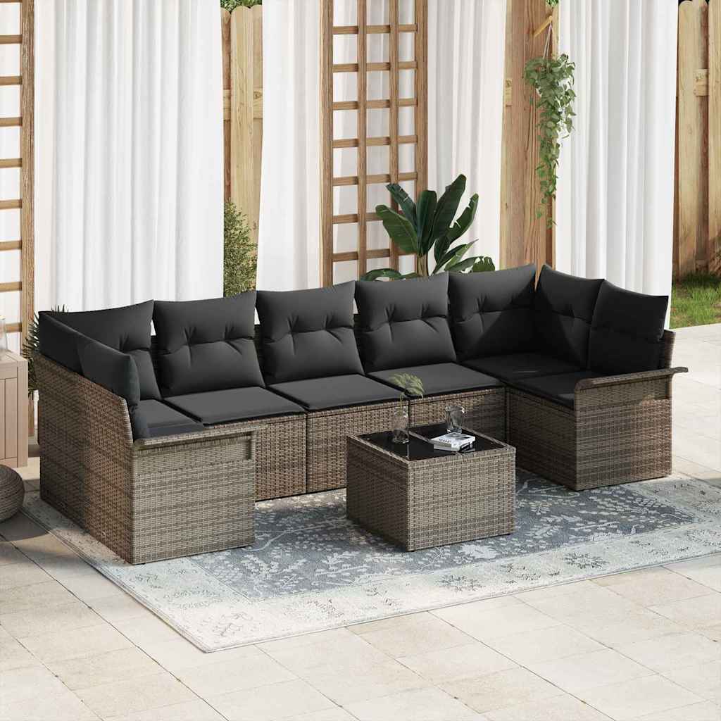 Gartensofa-set mit Kissen mit Speicher 8 pcs Grau Poly-Rattan