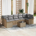 Gartensofa-set mit Kissen 8 pcs Beige und Grau Poly-Rattan