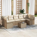 Gartensofa-set mit Kissen 8 pcs Beige und Creme Poly-Rattan