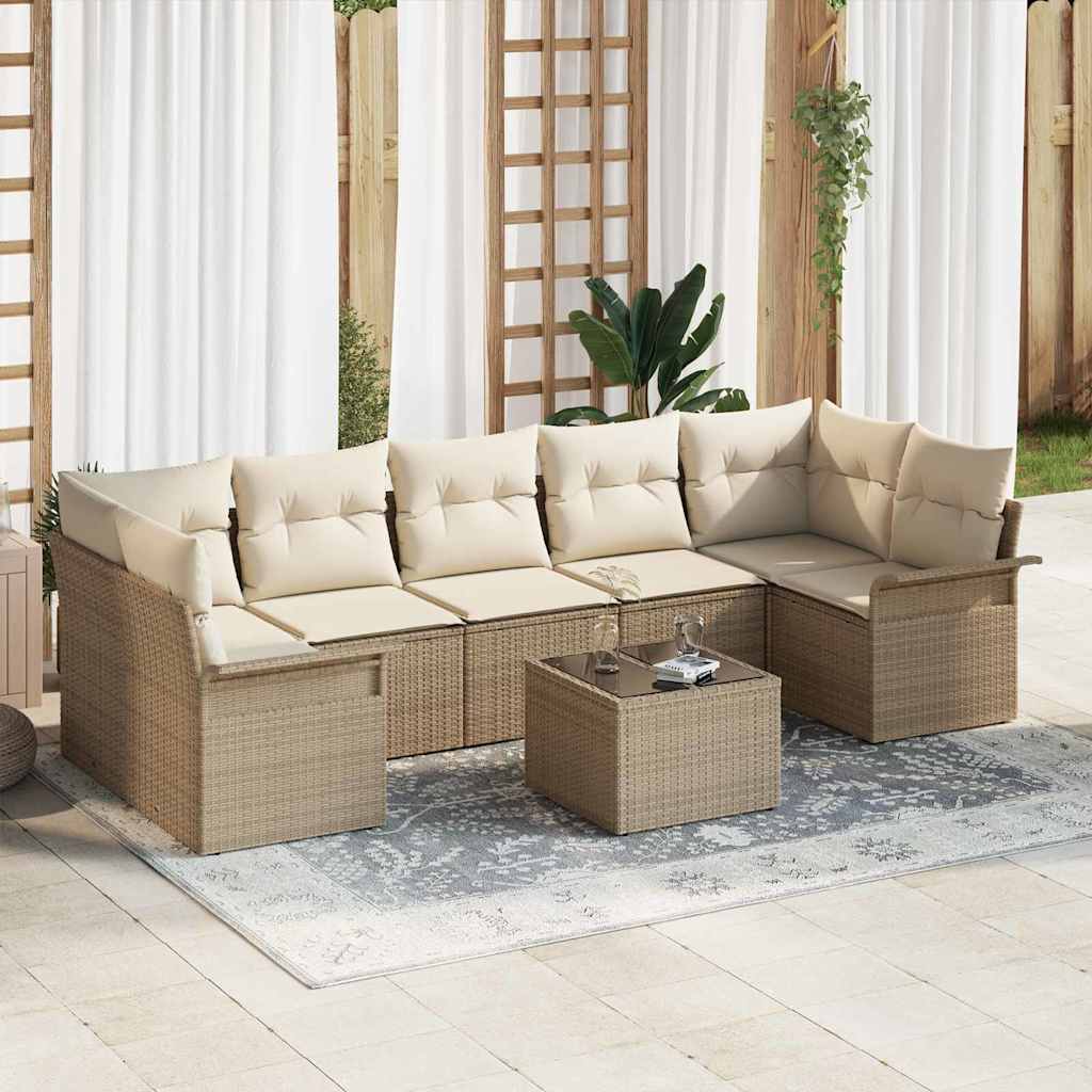 Gartensofa-set mit Kissen 8 pcs Beige und Creme Poly-Rattan