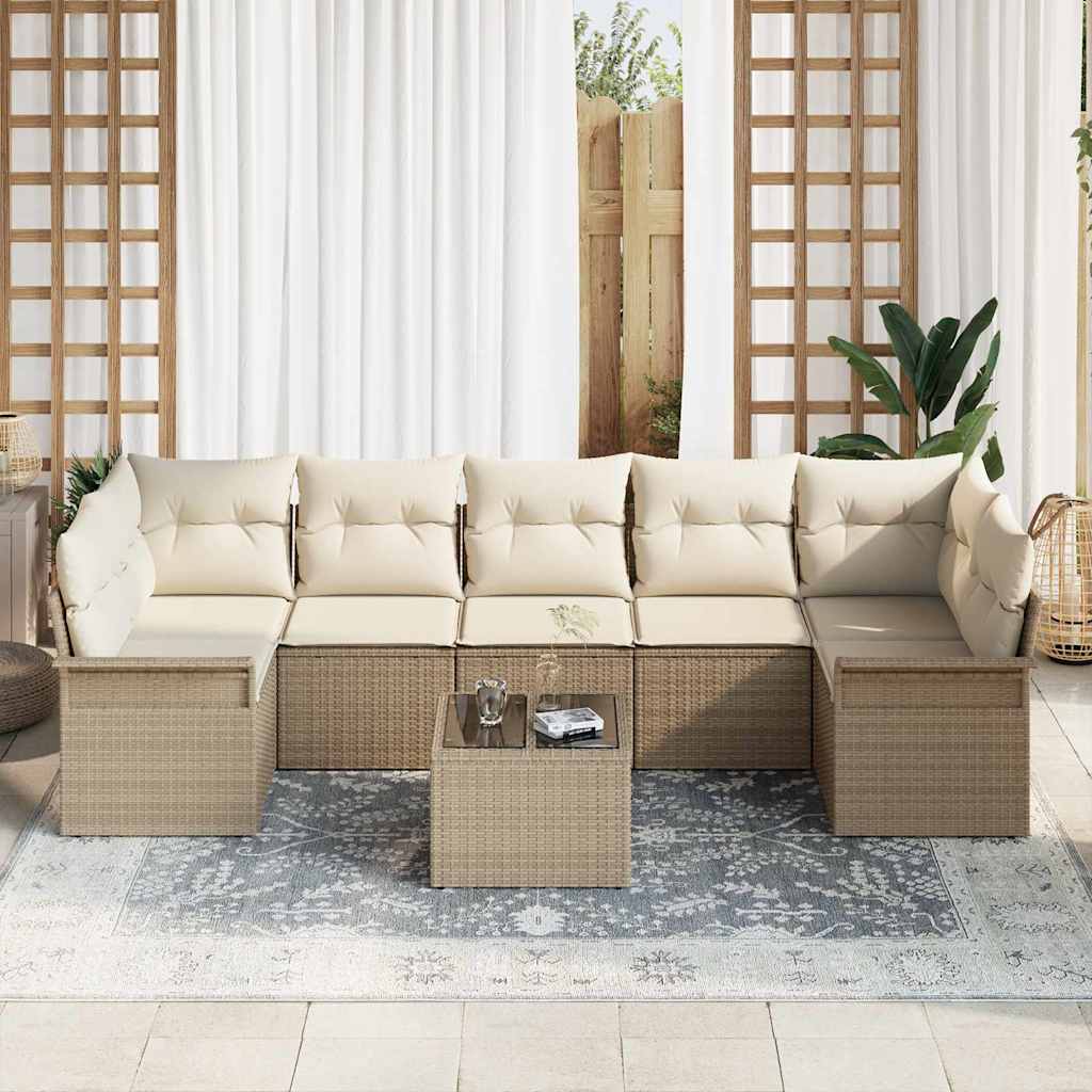 Gartensofa-set mit Kissen 8 pcs Beige und Creme Poly-Rattan