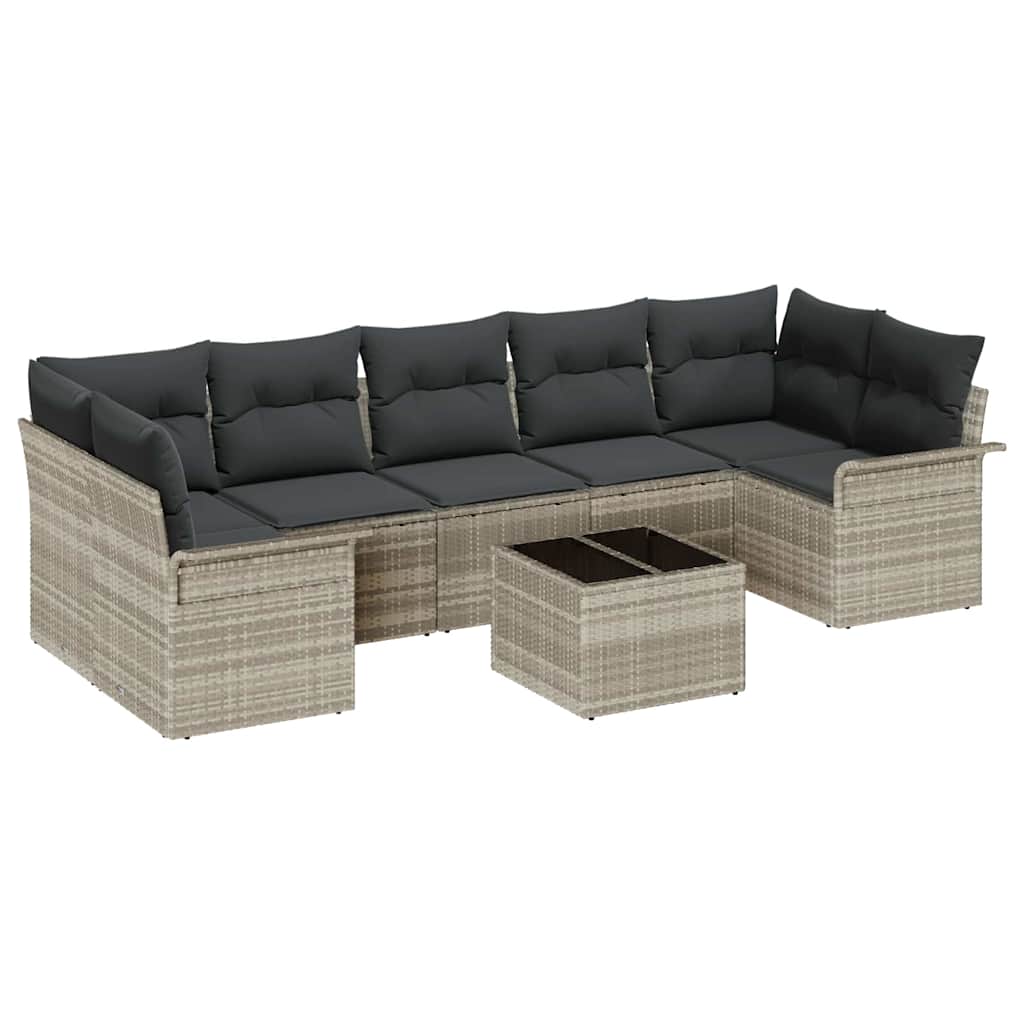 Gartensofa-set 8 pcs Hellgrau und Dunkelgrau Poly-Rattan