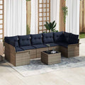Gartensofa-set mit Kissen 8 pcs Grau und Marineblau Poly-Rattan