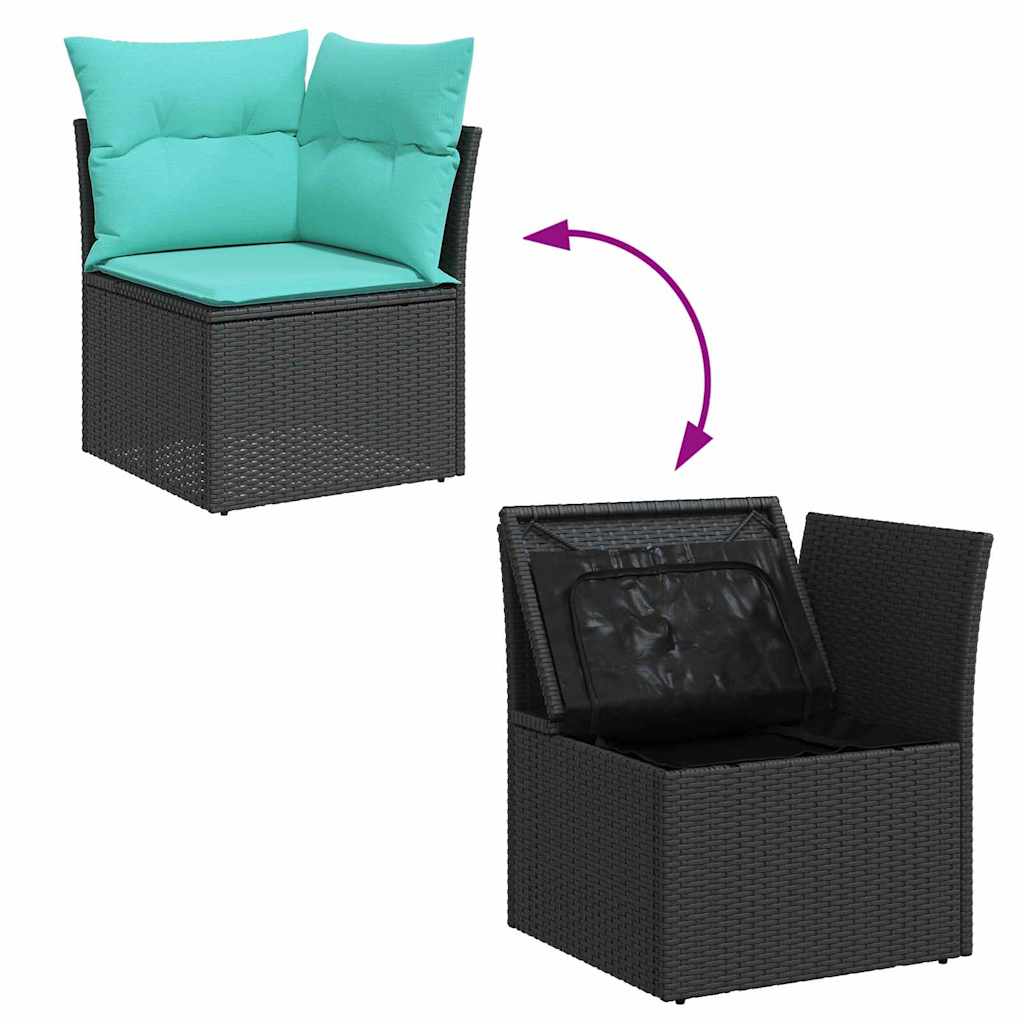 Gartensofa-set mit Kissen 8 pcs Schwarz und Türkis Poly-Rattan