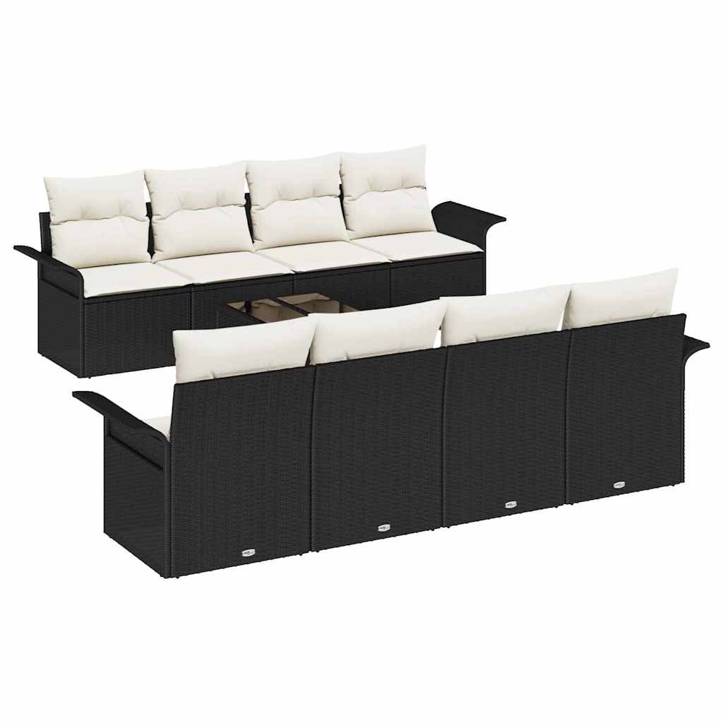 Gartensofa-set mit Kissen 9 pcs Schwarz und Creme Poly-Rattan