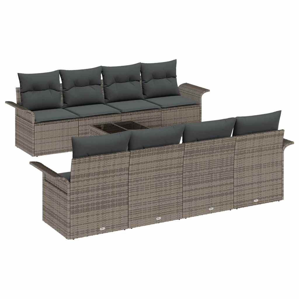 Gartensofa-set 9 pcs Grau 55 x 55 x 37 cm Poly-Rattan