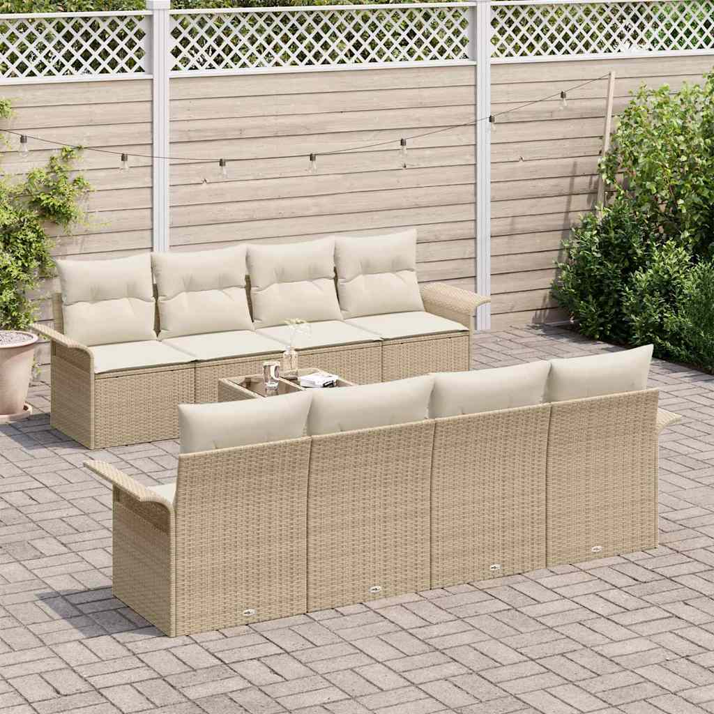 Gartensofa-set mit Kissen 9 pcs Beige und Creme Poly-Rattan