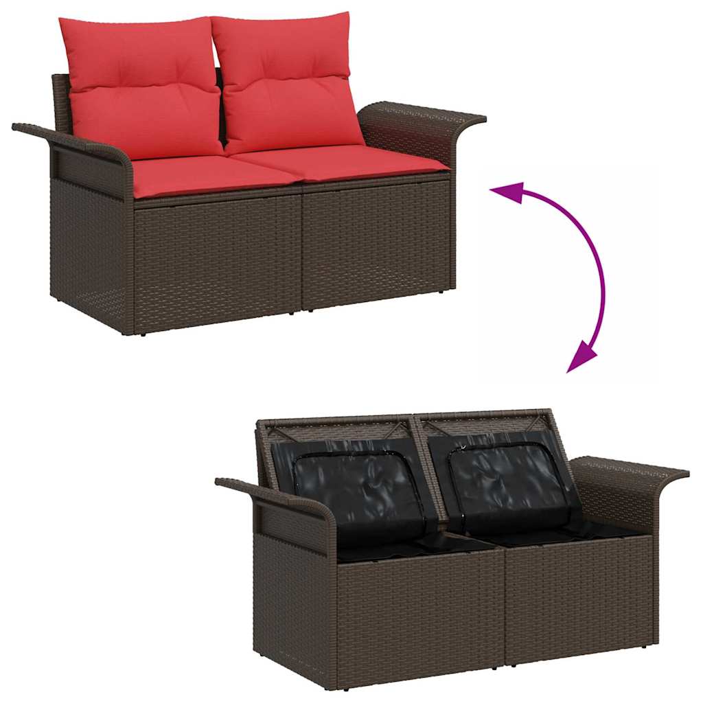 Gartensofa-set mit Kissen 9 pcs Beige und Rot Poly-Rattan