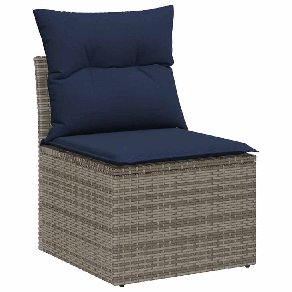 Gartensofa-set mit Kissen 9 pcs Grau und Marineblau Poly-Rattan