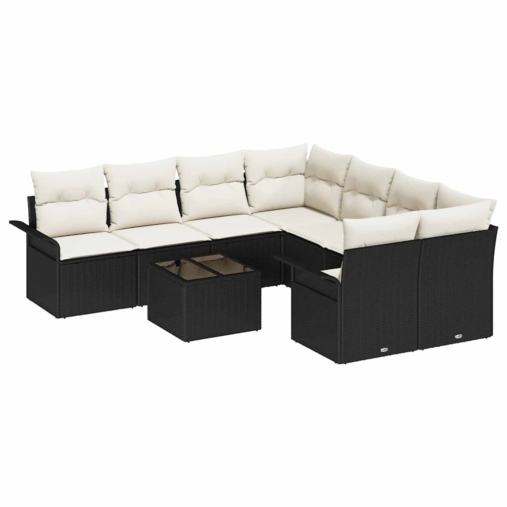 Gartensofa-set mit Kissen 9 pcs Schwarz und Creme Poly-Rattan