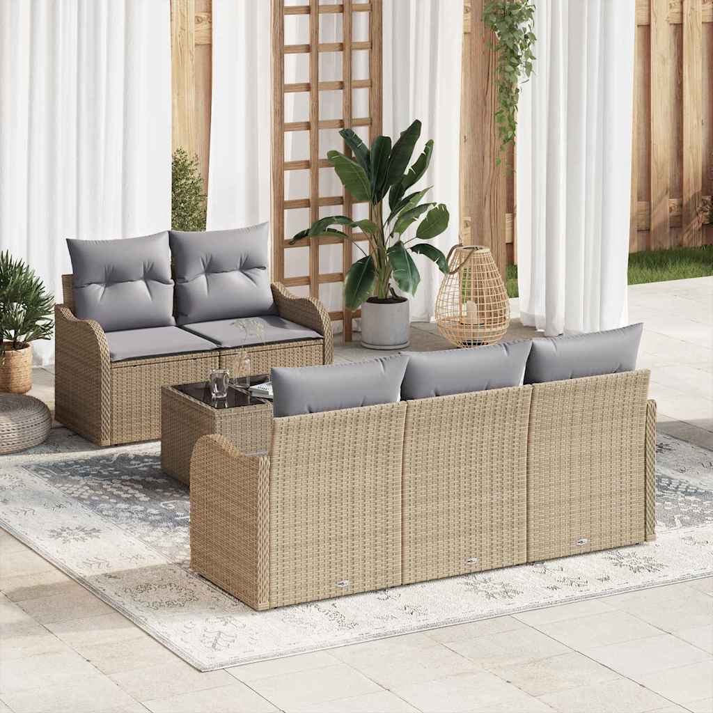 Garten-Sofa-Set mit Kissen mit Speicher 6 pcs Beige und Grau